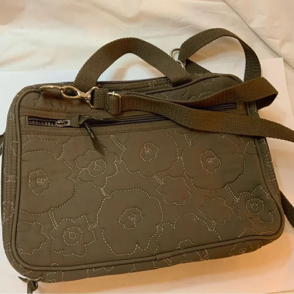 Thirty One coffee brown quilted travel cosmetic bag.